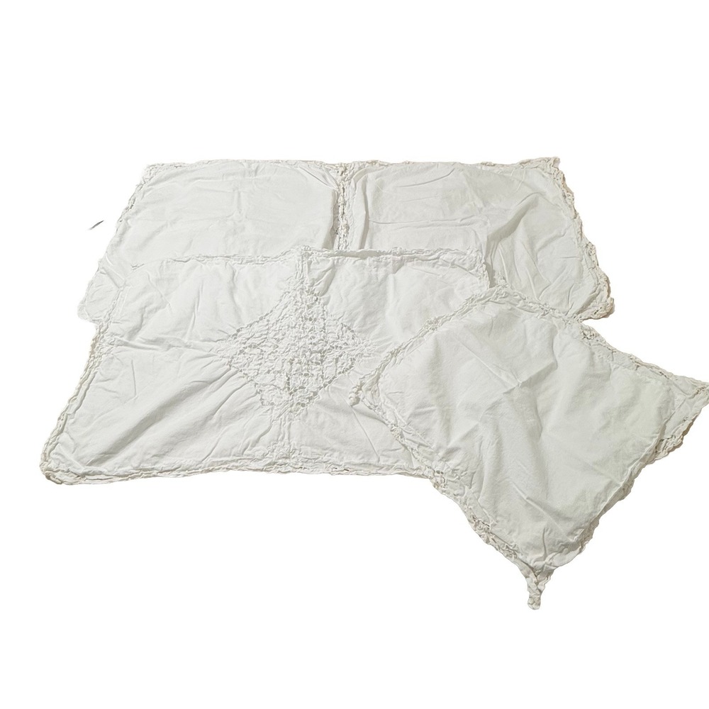 Ophelia's World Set Of 4 Pillow Shams King Euro Accent White 100% Cotton Cottage
